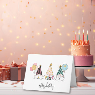 Whimsical Gnome Trio Happy Birthday Karte