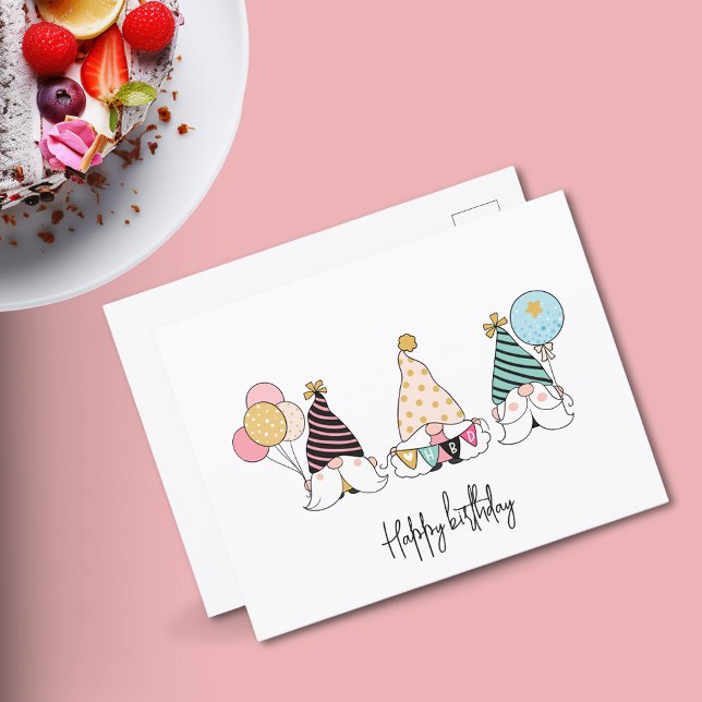 Whimsical Gnome Trio Happy Birthday Postkarte (Von Creator hochgeladen)