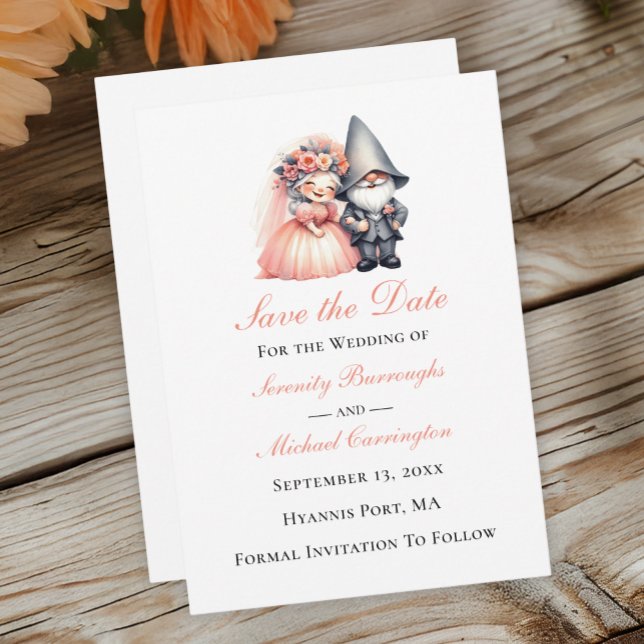 Whimsical Gnome Woodland Garden Wedding Rett Date Ankündigung (Von Creator hochgeladen)