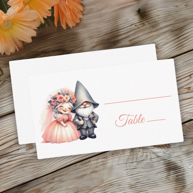 Whimsical Gnome Woodland Orange Wedding Escort Platzkarte (Von Creator hochgeladen)