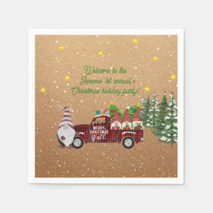 Whimsical Gnomes in Red Truck Weihnachts-Party Serviette