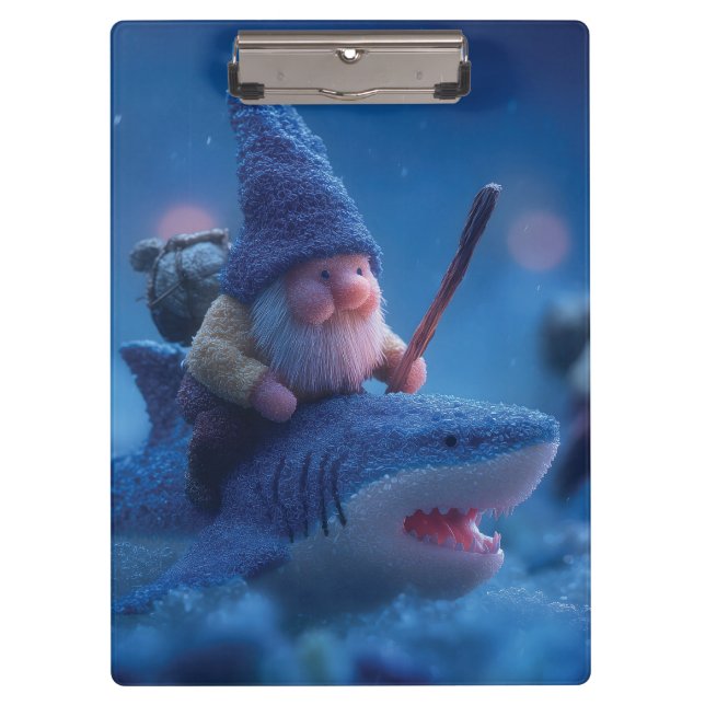 Whimsical Gnomes Riding on Haie Klemmbrett (Vorderseite)