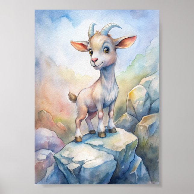 Whimsical Goat Watercolor, Illustration zur Niedli Poster (Vorne)