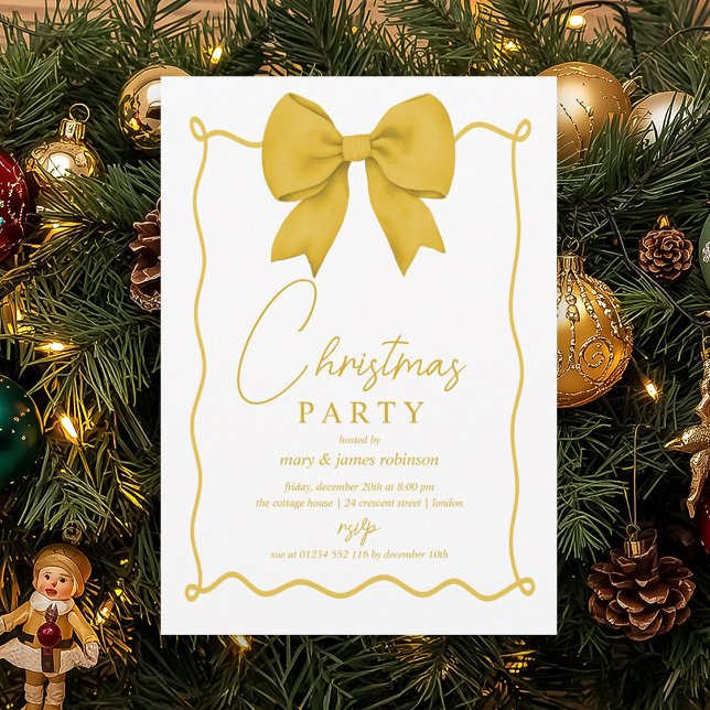 Whimsical Gold Bow Weihnachtsfeier Einladung (Whimsical Gold Bow Christmas Holiday Party Invitation)