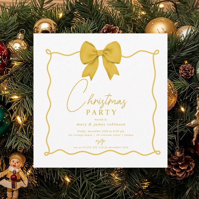 Whimsical Gold Bow Weihnachtsfeier Einladung (Whimsical Gold Bow Christmas Holiday Party Invitation)