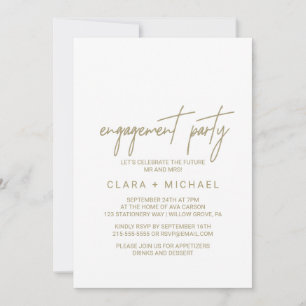 Whimsical Gold Calligraphy Engagement Party Einladung
