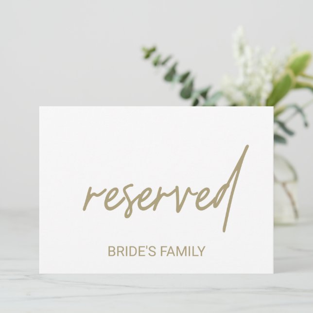 Whimsical Gold Calligraphy Reserved Sign (Stehend Vorderseite)