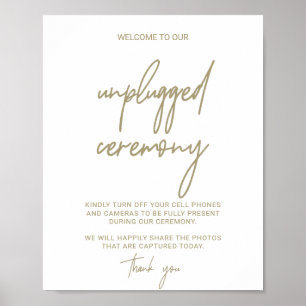 Whimsical Gold Calligraphy Unplugged Zeremony Sign Poster