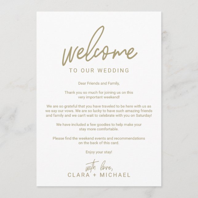Whimsical Gold Calligraphy Wedding Welcome Letter Programm (Vorderseite)