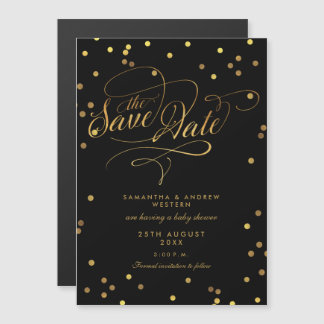 Whimsical Gold Confetti Babydusche Save the Date Magneteinladung