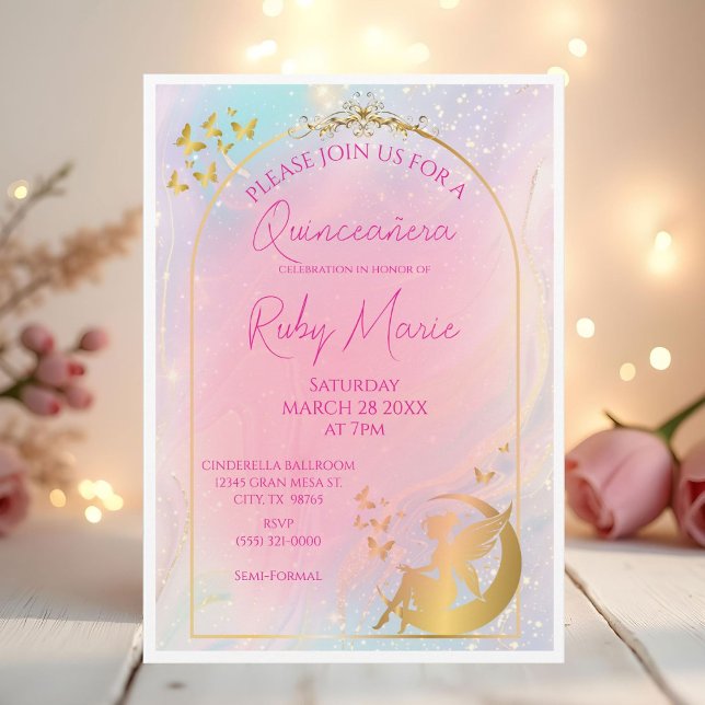 Whimsical Gold Fairy Pixie Invitation Einladung (Von Creator hochgeladen)