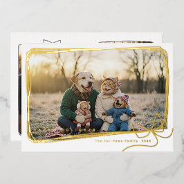 Whimsical Gold Foil Ribbon Frame Holiday Photo Folien Feiertagskarte