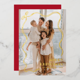 Whimsical Gold Ribbon Familie Foto Frohe Weihnacht Folien Feiertagskarte