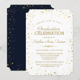 Whimsical Gold Sparkle Starry Sky Graduation Party Einladung