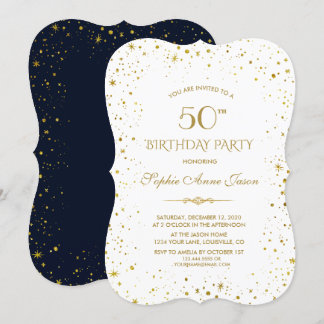 Whimsical Gold Starry Night 50. Geburtstag Einladung