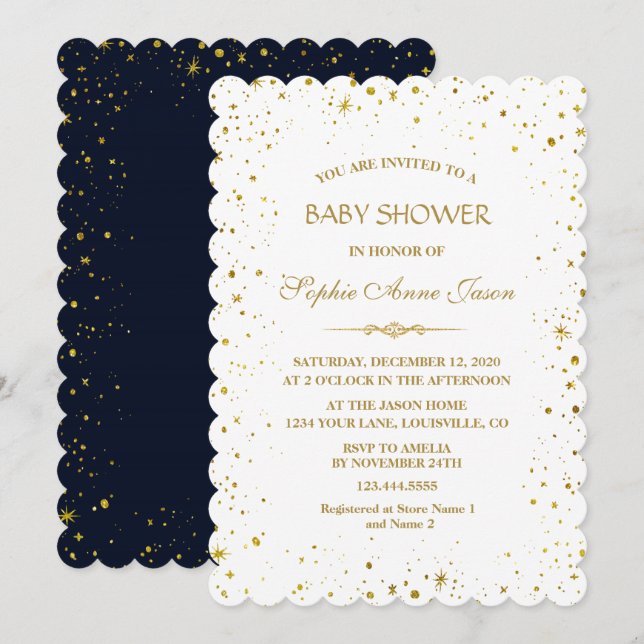 Whimsical Gold Starry Night Baby Dusche Einladung (Vorne/Hinten)