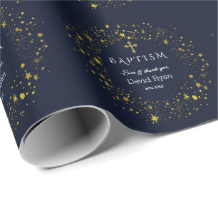 Whimsical Gold Starry Night Boy Taufe Geschenkpapier
