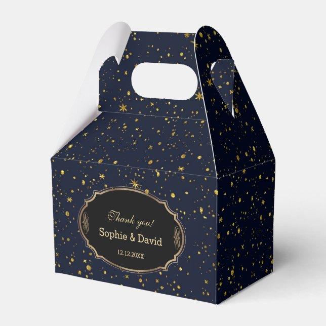 Whimsical Gold Starry Night Navy Blue Wedding Geschenkschachtel (Vorderseite)