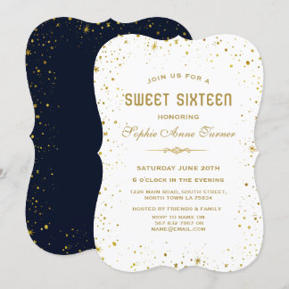 Whimsical Gold Starry Night Sweet 16 Einladung
