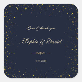 Whimsical Gold Starry Night Wedding Quadratischer Aufkleber