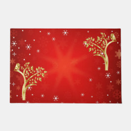 Whimsical Golden Bird Tree of Life Snowflakes Star Fußmatte