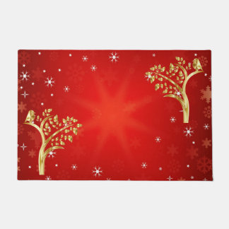 Whimsical Golden Bird Tree of Life Snowflakes Star Fußmatte