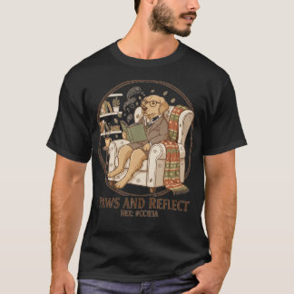 Whimsical Golden Retriever Reading Book Design T-Shirt