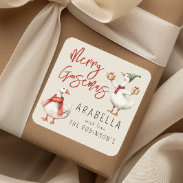 Whimsical Goose Christmas Holiday Gift Quadratischer Aufkleber