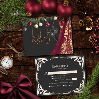 Whimsical Gothic Black Cat Holiday Party RSVP Card Begleitkarte