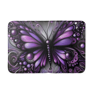 Whimsical Gothic Butterfly Lila Black Colorful Badematte
