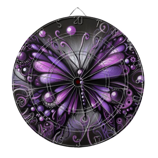 Whimsical Gothic Butterfly Lila Black Colorful Dartscheibe (vorne)
