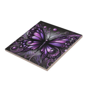 Whimsical Gothic Butterfly Lila Black Colorful Fliese