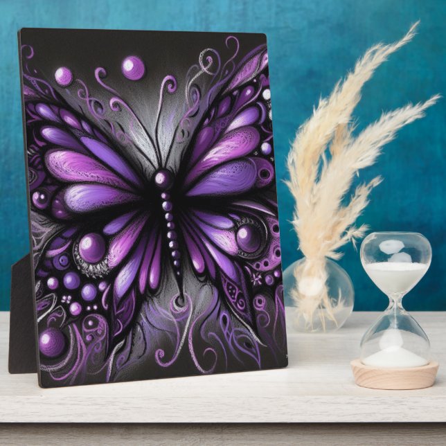 Whimsical Gothic Butterfly Lila Black Colorful Fotoplatte (Seite)