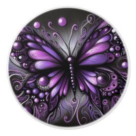 Whimsical Gothic Butterfly Lila Black Colorful Keramikknauf
