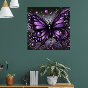 Whimsical Gothic Butterfly Lila Black Colorful Poster