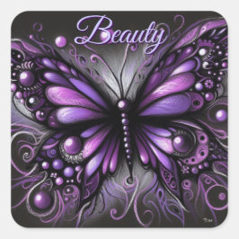 Whimsical Gothic Butterfly Lila Black Colorful Quadratischer Aufkleber