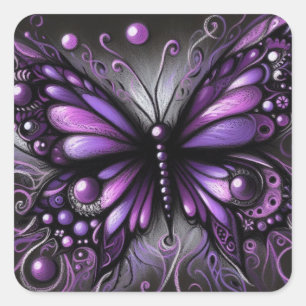 Whimsical Gothic Butterfly Lila Black Colorful Quadratischer Aufkleber