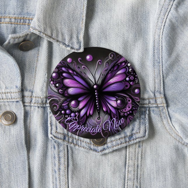 Whimsical Gothic Butterfly Purple Personalized Button (Beispiel)