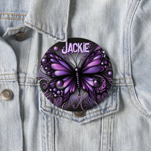 Whimsical Gothic Butterfly Purple Personalized Button (Beispiel)