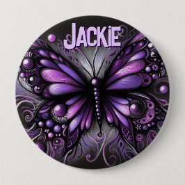 Whimsical Gothic Butterfly Purple Personalized Button