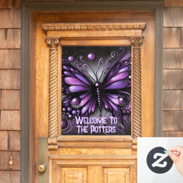 Whimsical Gothic Butterfly Purple Personalized Fensteraufkleber (Haustür)