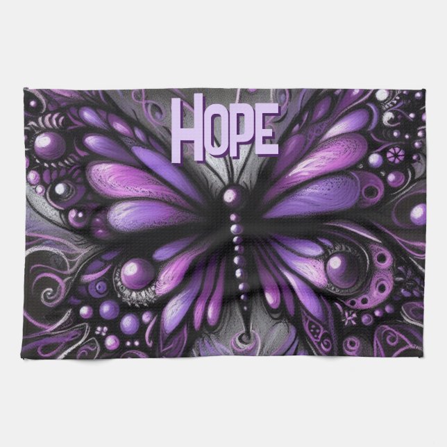 Whimsical Gothic Butterfly Purple Personalized Geschirrtuch (Horizontal)