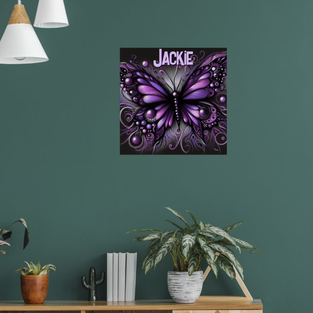 Whimsical Gothic Butterfly Purple Personalized Poster (Wohnzimmer 1)