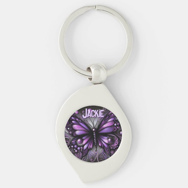 Whimsical Gothic Butterfly Purple Personalized Schlüsselanhänger (Vorderseite)