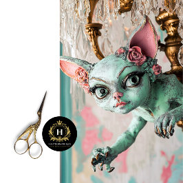 Whimsical Gothic Cat Gargoyle Decoupage Seidenpapier