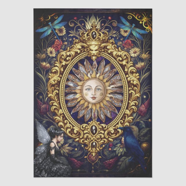 Whimsical Gothic Celestial Libelle Rabe Fee  Seidenpapier (Vorderseite)