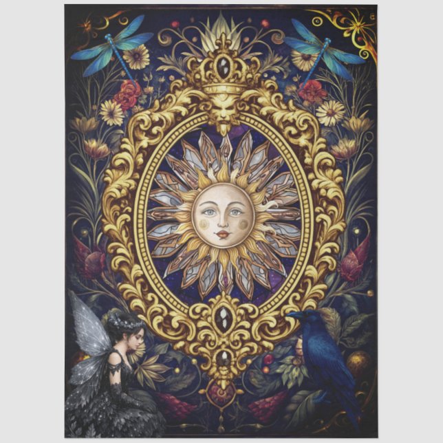 Whimsical Gothic Celestial Libelle Rabe Fee  Seidenpapier (Vorderseite)