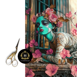 Whimsical Gothic Floral Statue Rose Decoupage Seidenpapier