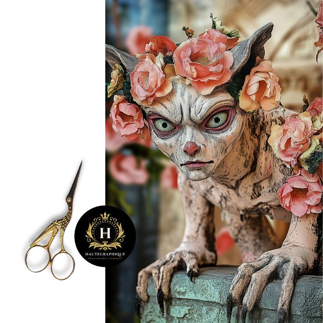 Whimsical Gothic Gargoyle Floral Crown Decoupage Seidenpapier (Von Creator hochgeladen)