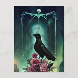 Whimsical Gothic Raven Illustration Postcard Postkarte